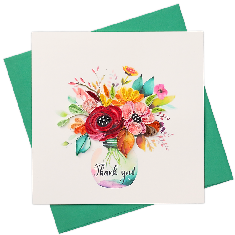 Thiệp Giấy Xoắn Nghệ Thuật - Thiệp Lọ Hoa Cảm Ơn - Thank You Bouquet Card - Thank You - 15 x 15 - VN2XM115C13E1