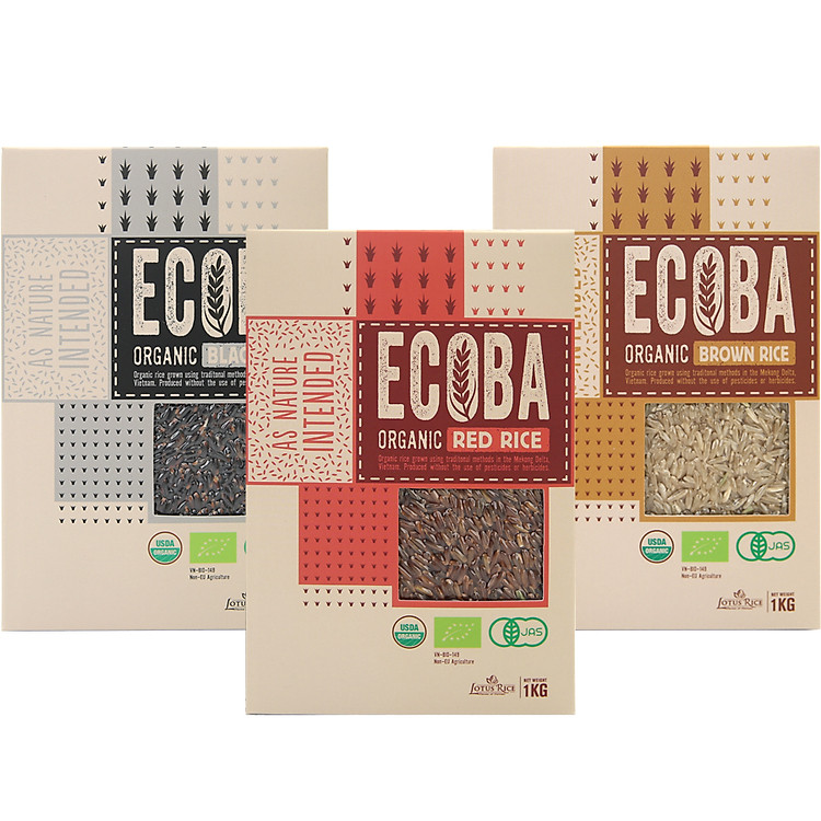 Combo 3kg Gạo Lứt Hữu Cơ ECOBA Huyết Rồng + Huyền Mễ + Kim Mễ