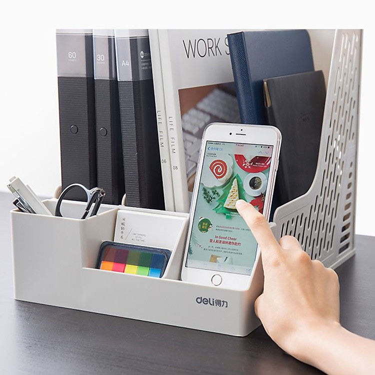 Kệ hồ sơ 3 Ngăn Deli Z00112 với Khay Để Bút