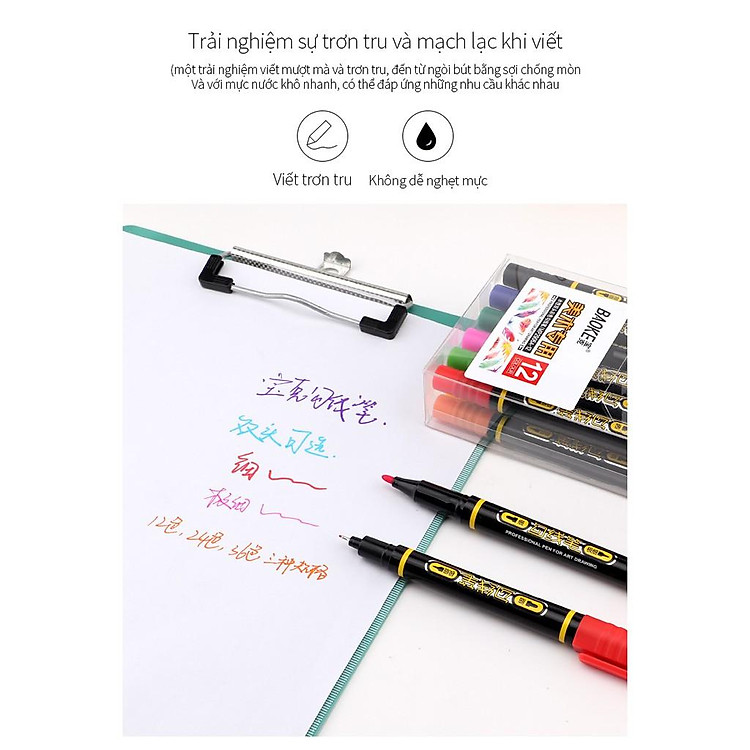 Bút Vẽ Nghệ Thuật 2 Đầu Baoke MP2906A (12 màu) - Ảnh 4