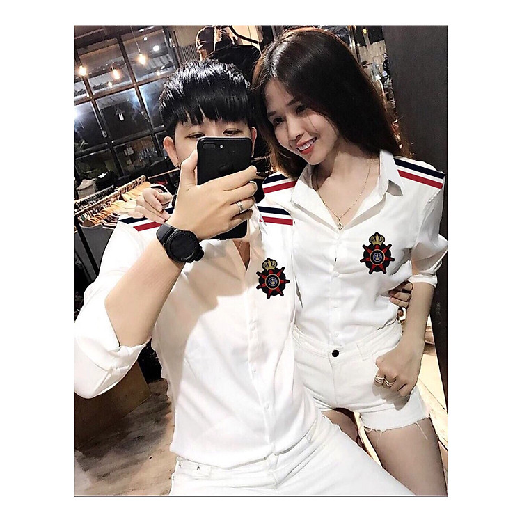 Áo Sơ Mi Nam Nữ Cao Cấp Thêu Huy Hiệu đỏ( Giá 1 áo )