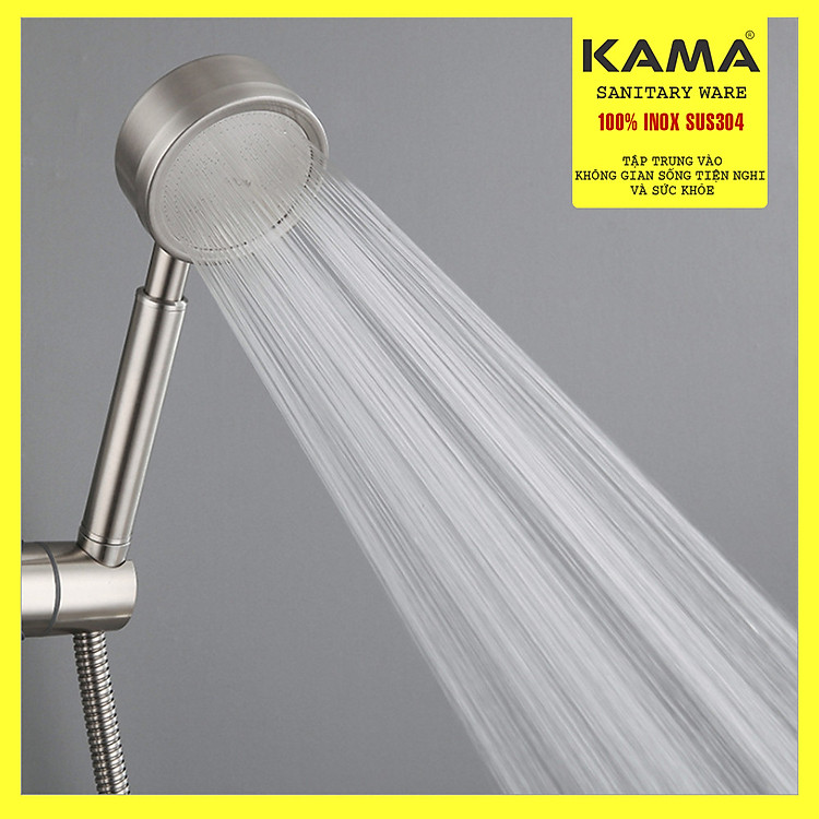 Vòi sen tăng áp, bát sen tắm inox 304 KAMA PK03, vòi nước tăng áp, bát sen tăng áp inox 304, bề mặt inox 304 nguyên bản, không rỉ sét, vòi sen tắm tăng áp lực nước