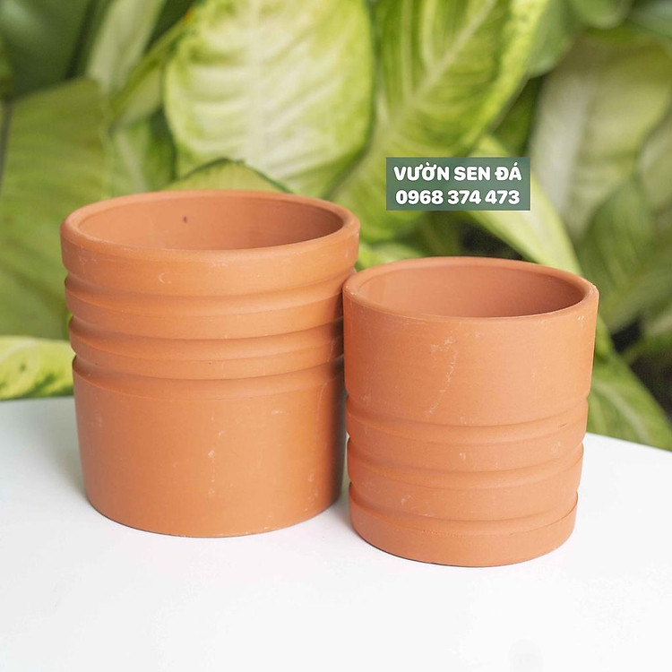 Chậu đất nung đỏ - chậu trụ sọc