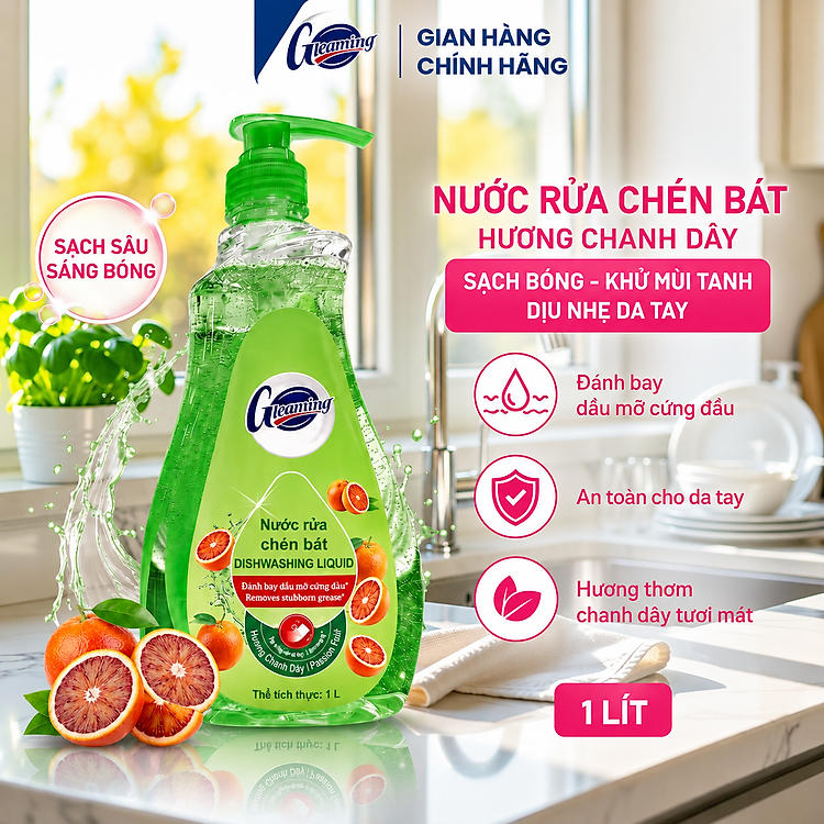 Chai Nước Rửa Chén Bát Gleaming Sạch Dầu Mỡ