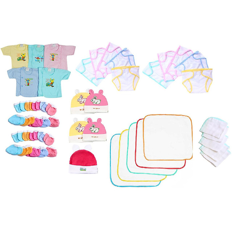 50 Món Đồ Dùng Cho Bé Sơ Sinh từ 2 - 8kg Tang 1 doi vo xù_trai( 5áo tay dài màu+ 5 lót chống thấm+10 tả+ 5 khăn5 lớp+ 10 cặp bao tay + 10 cặp bao chân +5 nón)_y hình