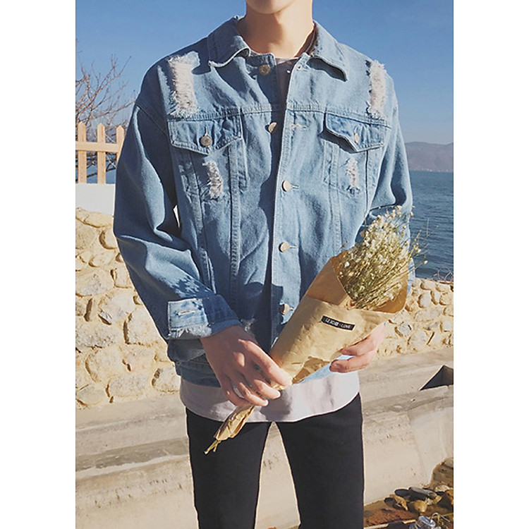 Áo khoác jean nam rách thời trang 2019