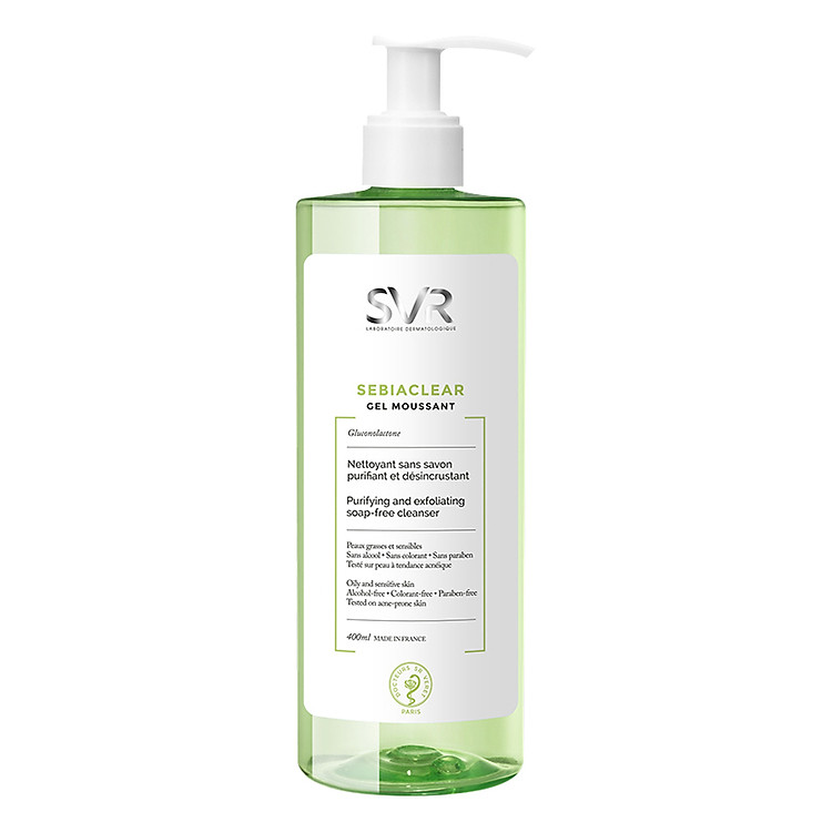 Sữa rửa mặt không có xà phòng và hỗ trợ giảm thiểu tế bào chết SEBIACLEAR Gel Moussant SVR 400ml