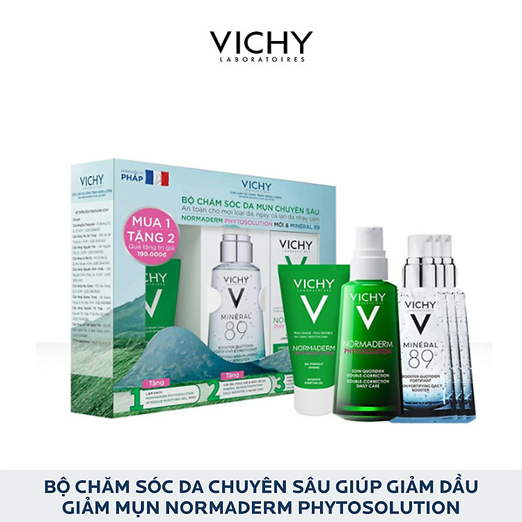 Bộ Chăm Sóc Da Chuyên Sâu Giúp Giảm Dầu Giảm Mụn, Phục Hồi Và Nuôi Dưỡng Da Vichy Normaderm Phytosolution Double-Correction