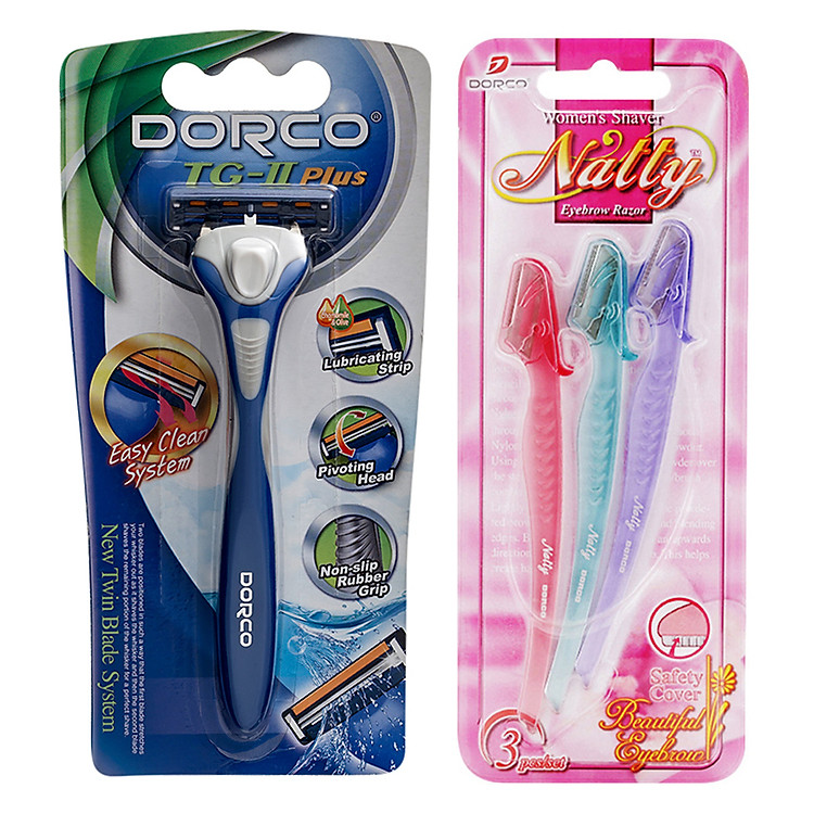Combo Vỉ 3 Dao Cạo Chân Mày Cho Nữ Dorco Natty Eyebrow + Dao Cạo 2 Lưỡi Dorco Tg-Ii Plus System LI 0003 3B - TNA 3002 (Tặng 1 Vỉ 3 Đầu Dao Cạo 2 Lưỡi Dorco Tg-Ii Plus System)