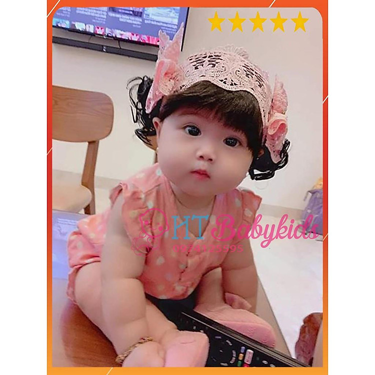 Băng Đô Tóc Giả Hồng Nơ- Kèm Tóc Mái Cho Bé Gái