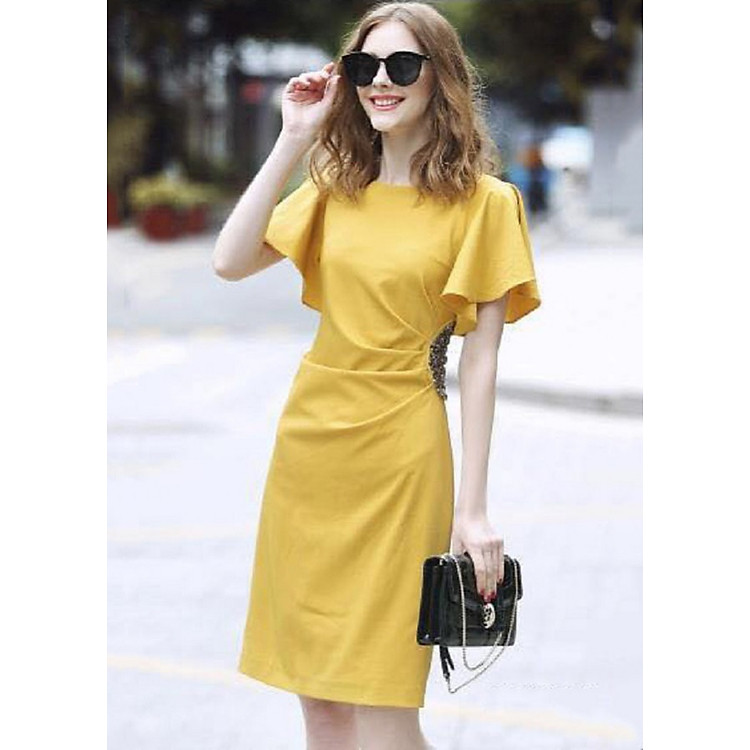 D73 Đầm ôm kim sa tay loe