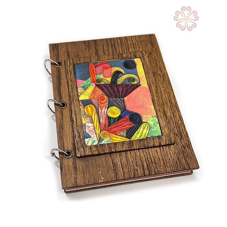 Sổ tay giấy xoắn kết hợp bìa gỗ veneer size 13.5x18.5 nhiều mẫu mã hình minh họa nghệ thuật trừu tượng .