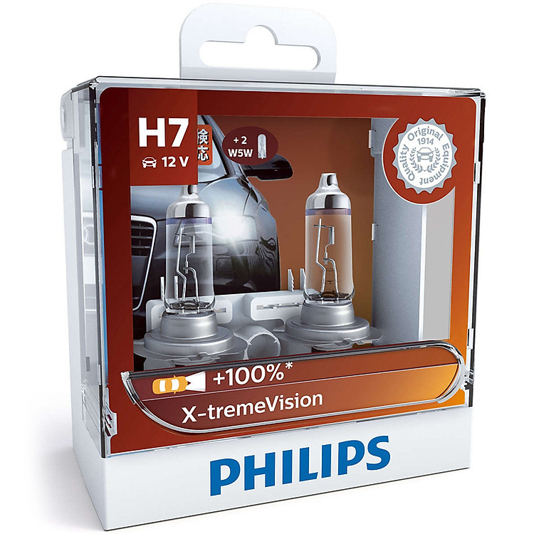 Hộp 2 Bóng Đèn Pha Xe Hơi Philips X-tremeVision + 100% H7 12972XVS2 12V 55W 3500K - Hàng Chính Hãng