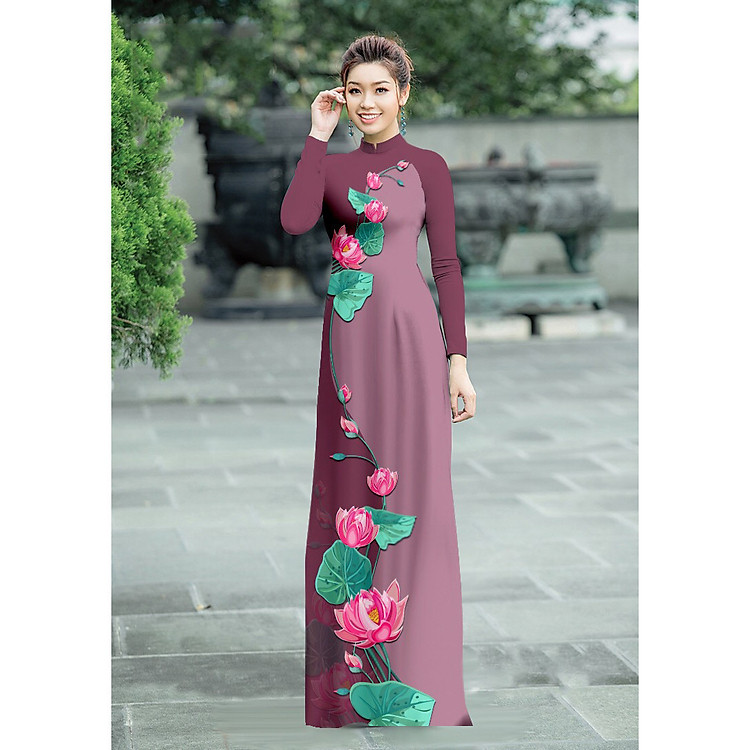 Vải Áo Dài Lụa Nâu Hoa Sen