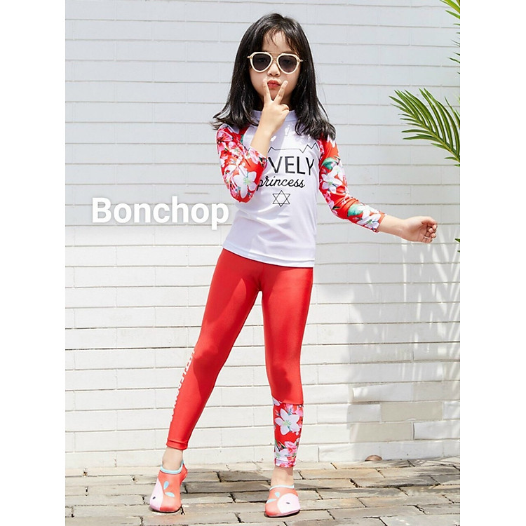Đồ bơi cho bé gái áo dài tay quần dài từ 10-39kg - chất vải polyester cho bé chơi cả ngày