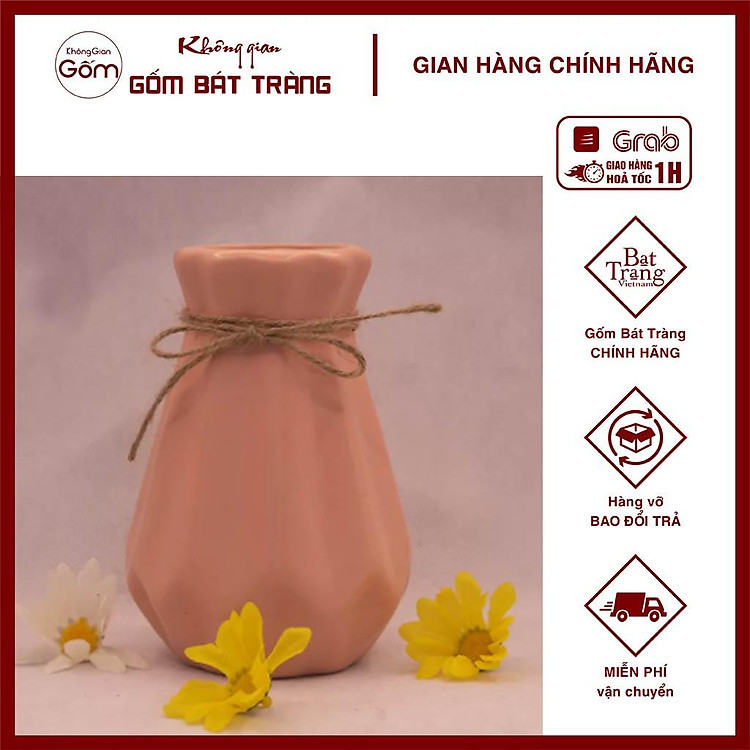 Lọ hoa, Bình hoa gốm men sứ Không Gian Gốm Bát Tràng decor trang trí dây gai vintage decor