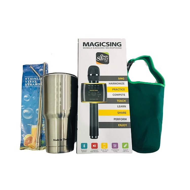 Combo Micro Karaoke MagicSing hàng chính hãng và ly giữ nhiệt Thái Lan - Hàng chính hãng