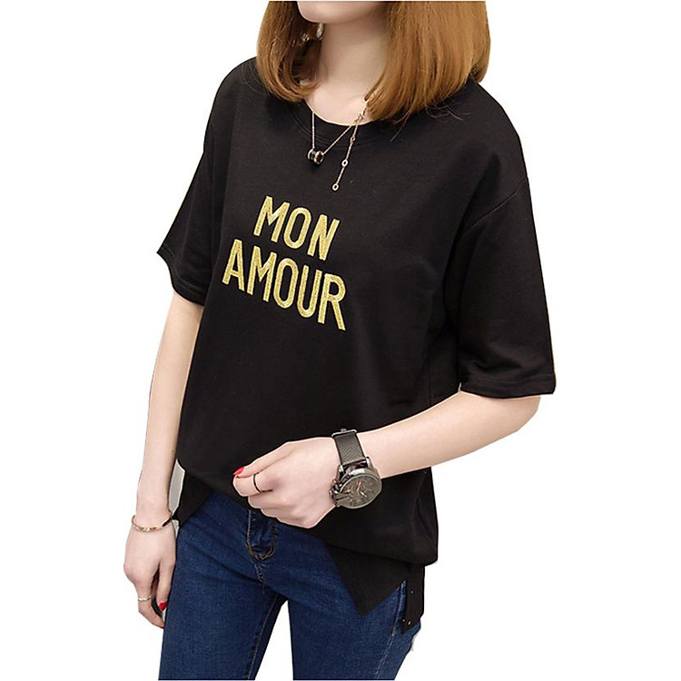 Áo thun nữ mon amor màu đen d323 thương hiệu T&d