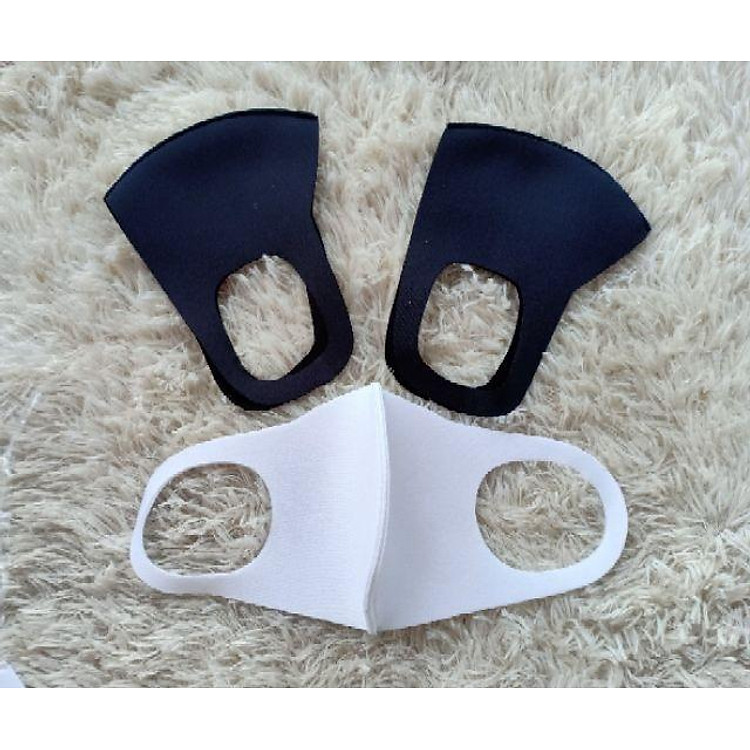 combo 3 khẩu trang su không thấm nước, giặt được màu đen, trắng