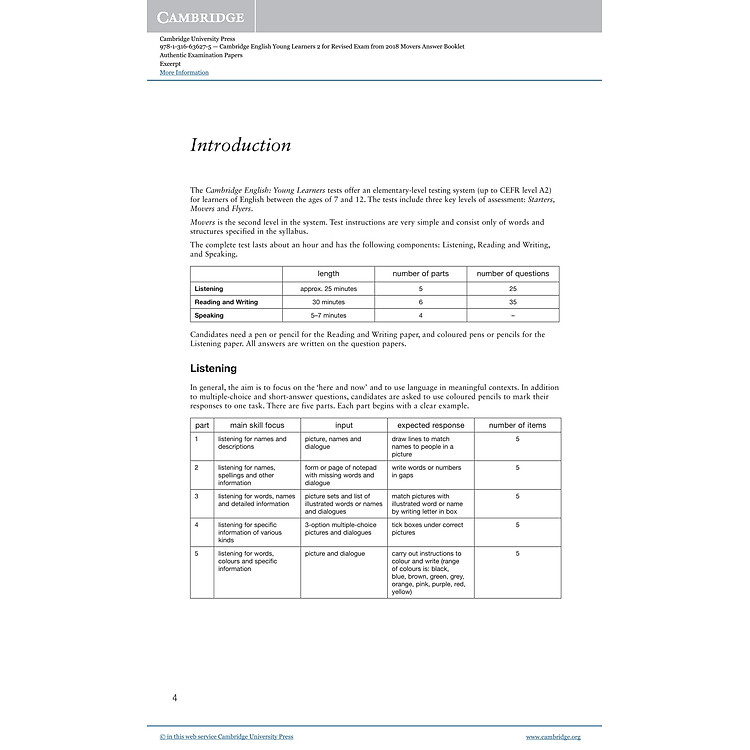 Cambridge English Young Learners 2 for Revised Exam from 2018 Movers Answer Booklet - Ảnh 4