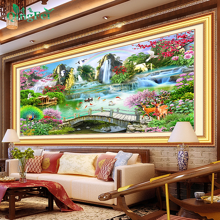 Tranh thêu kín phong cảnh 8Z725L, kích thước 100*50 cm