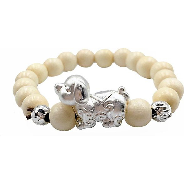 Vòng Tay Dâu Tằm Bi Bạc Charm Chó Cho Bé Tuổi Tuất