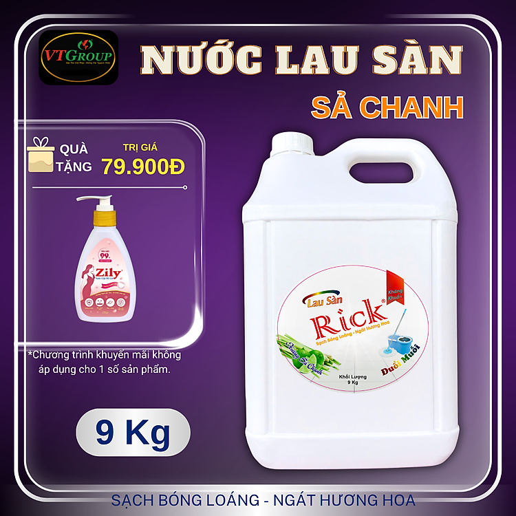 Nước Lau Sàn Rick Can 9Kg - Tặng 1 Nước giặt đồ lót Zily 200gr