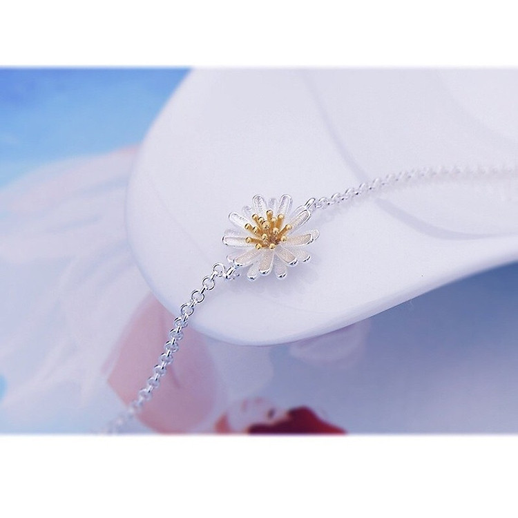 LẮC TAY/VÒNG TAY CHO BÉ DÂY XÍCH MÀU BẠC THÁI HOA CÚC HỌA MI CHUẨN XI SÁNG LONG LANH