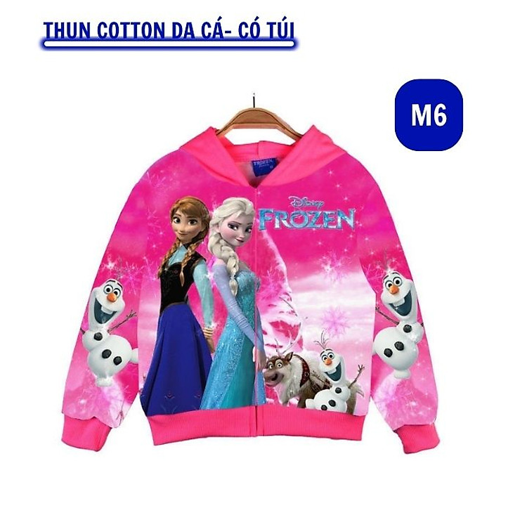 Áo khoác bé gái hình elsa từ 10-43kg. Ao chống nắng chất liệu thun da cá thấm hút mồ hôi - HuongNhien