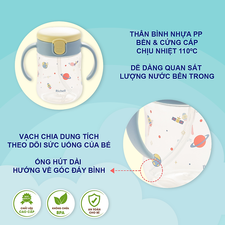 Bình ống hút RICHELL MUGOOD 200ml Chính hãng Giá tốt - Hình ảnh 4