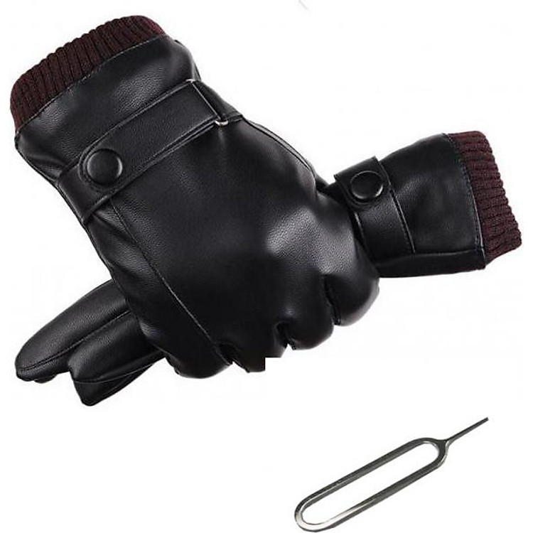 Găng tay da nam cảm ứng lót nỉ chống nước ấm áp 2018 (tặng kèm que chọc sim thần thánh)