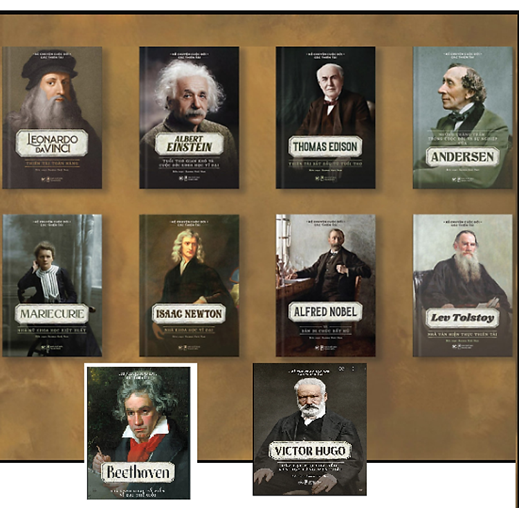 Combo Danh Nhân Thiên Tài Thế Giới: Albert Einstein, Marie Curie, Leonardo DaVinci, Alfred Nobel, Andersen, Lev Tolstoy, Thomas Edison, Isaac Newton, Victo Hugo, Beethoven <Bộ sách về những bộ óc / nhà phát minh vĩ đại của nhân loại>. Trọn bộ 10c
