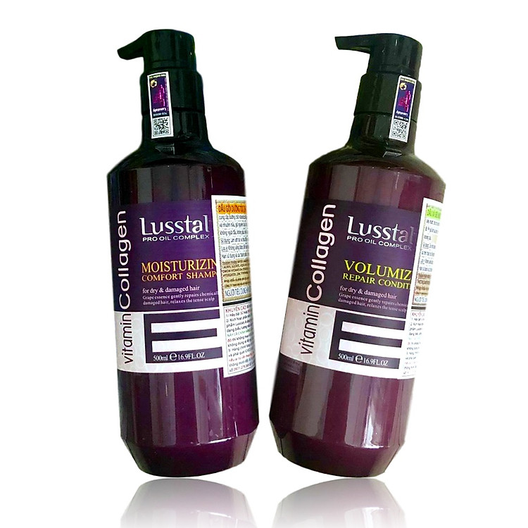 Cặp dầu gội xả Lusstaly Vitamin Collagen Moisturizing Comfort - Volumizing Repair phục hồi siêu mượt tóc cao cấp 500ml