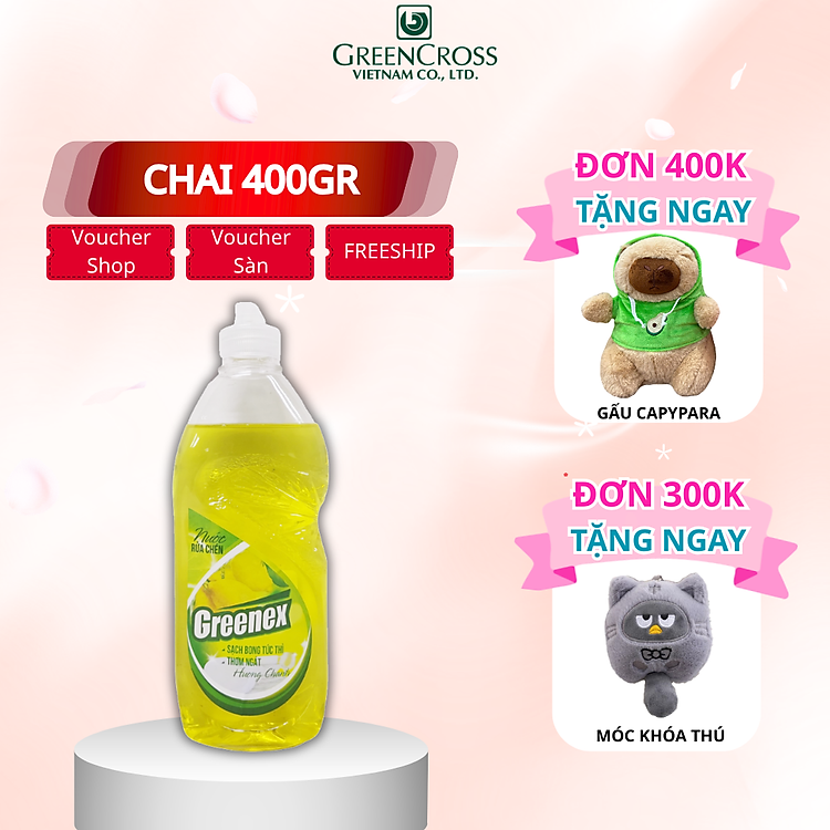 Combo 6-12 Chai Nước rửa chén bát 100% Thiên nhiên An toàn da tay Greenex 400g