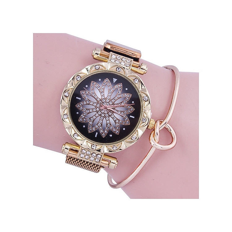 Đồng Hồ Nữ Dây Thép Lưới CandyCat Mặt Hoa Đá 3D Thời Trang Có Kháng Nước