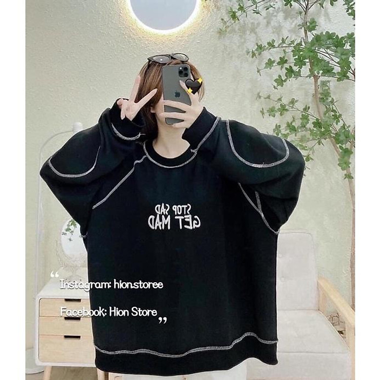 Áo Sweater Chỉ Nổi Chữ Thêu Phong Cách Unisex Nam Nữ Dáng Rộng