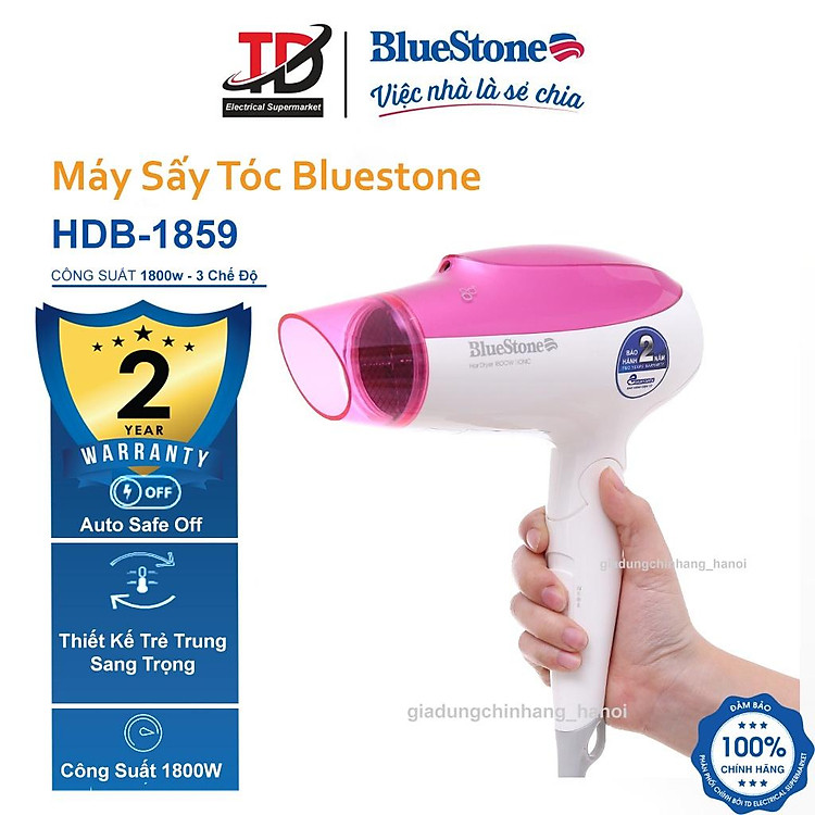 Máy Sấy Tóc Bluestone HDB-1859, 1800W, Sấy ion Giữ Ẩm, Hàng Chính Hãng