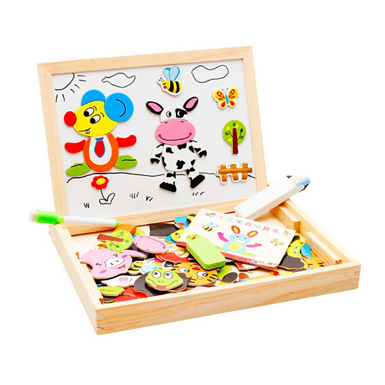 Bảng gỗ nam châm ghép hình 2 mặt - hình ngẫu nhiên