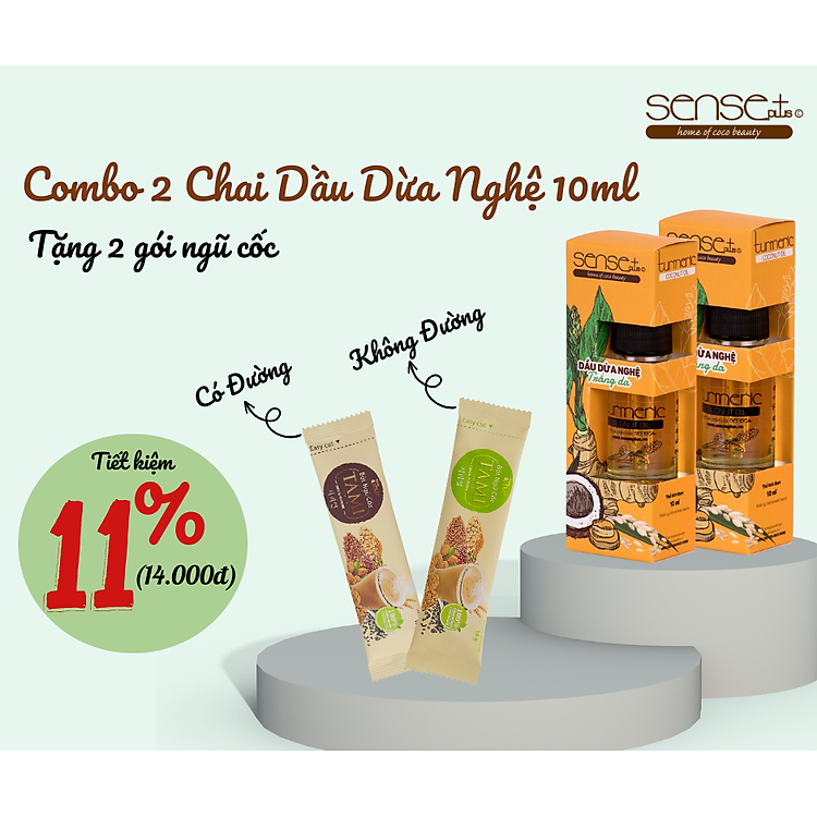 COMBO 2 CHAI DẦU DỪA NGHỆ TURMERIC SENSE PLUS + TẶNG 2 GÓI BỘT NGŨ CỐC
