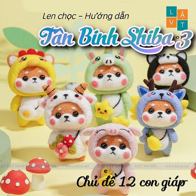 Bộ len chọc Tân Binh Shiba 12 con giáp, có hướng dẫn, quà tặng handmade ý nghĩa - Needle felting