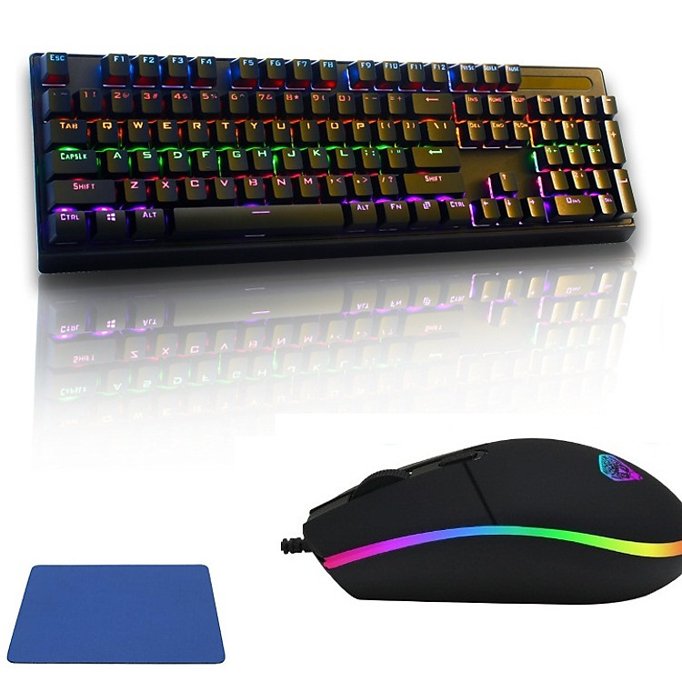 Bàn phím cơ K25 Tặng chuột chơi game G102 Led RGB tặng kèm đế kê tay và bàn di chuột