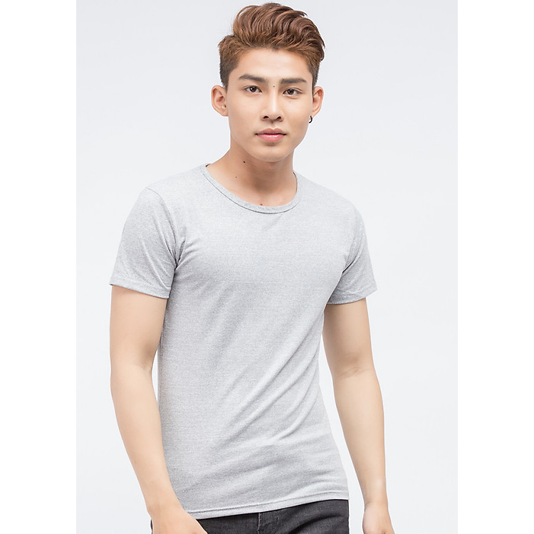 Áo thun Titishop tay ngắn cổ tròn màu xám AT276