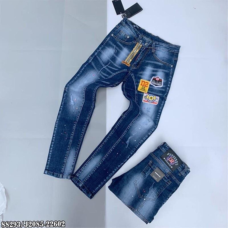 Quần jean côn khoá lệch vảy sơn may vá