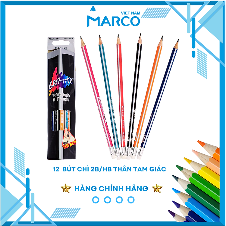 Hộp Bút Chì 2B/HB Marco Thân Tam Giác (12 chiếc)