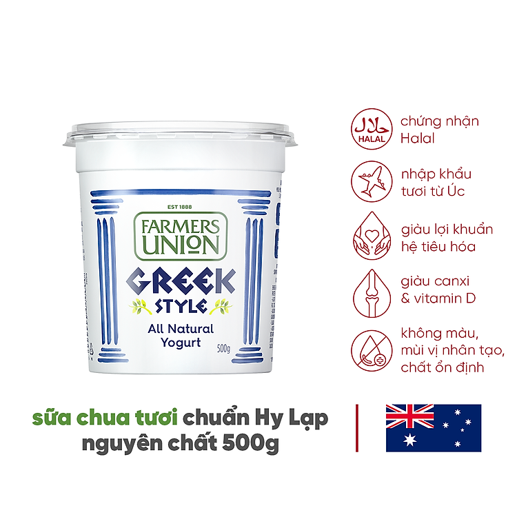 Sữa chua hy lạp vị tự nhiên Farmers Union greek style all natural yogurt hũ 500g