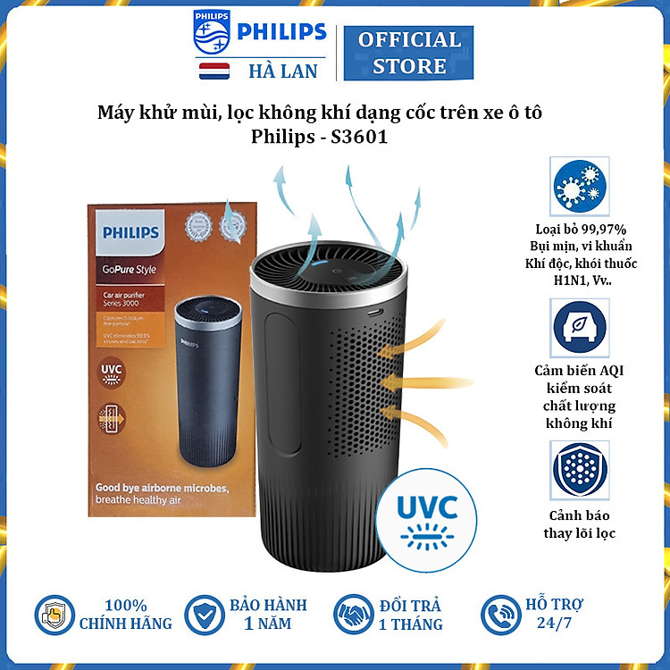Máy khử mùi, lọc không khí dạng cốc thương hiệu Hà Lan cao cấp Philips S3601 Và S3602 - Hàng Chính Hãng