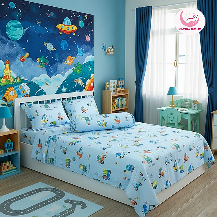 Bộ Chăn Ga Gối Tencel 60s Katina House, mát lạnh mịn màng, thấm hút tốt, họa tiết trẻ em
