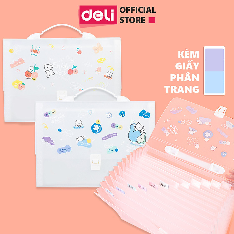 Cặp tài liệu mở rộng 13 ngăn Deli (Màu hồng)