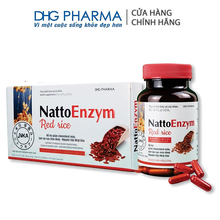 TPCN NattoEnzym Red Rice hỗ trợ giảm cholesterol, giảm nguy cơ tắc mạnh đột quỵ 1 chai x 60 viên - Chính hãng DHG Pharma