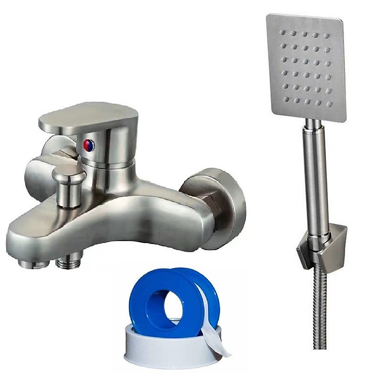 Bộ củ sen tắm nóng lạnh bồn tắm inox 304 gồm ( củ sen tắm, vòi sen inox, giá đỡ vòi sen inox, dây sen inox)